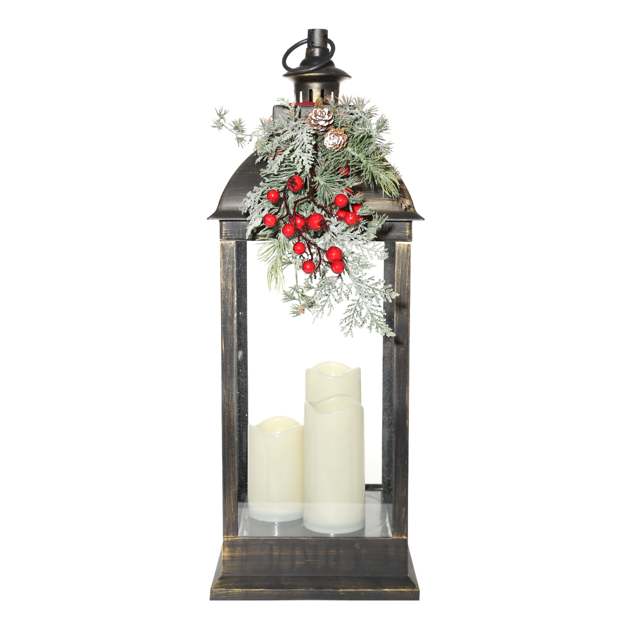 Светильник декоративный, 65 см, пластик, бронзовый, Фонарь со свечами, Christmas style - фото 1