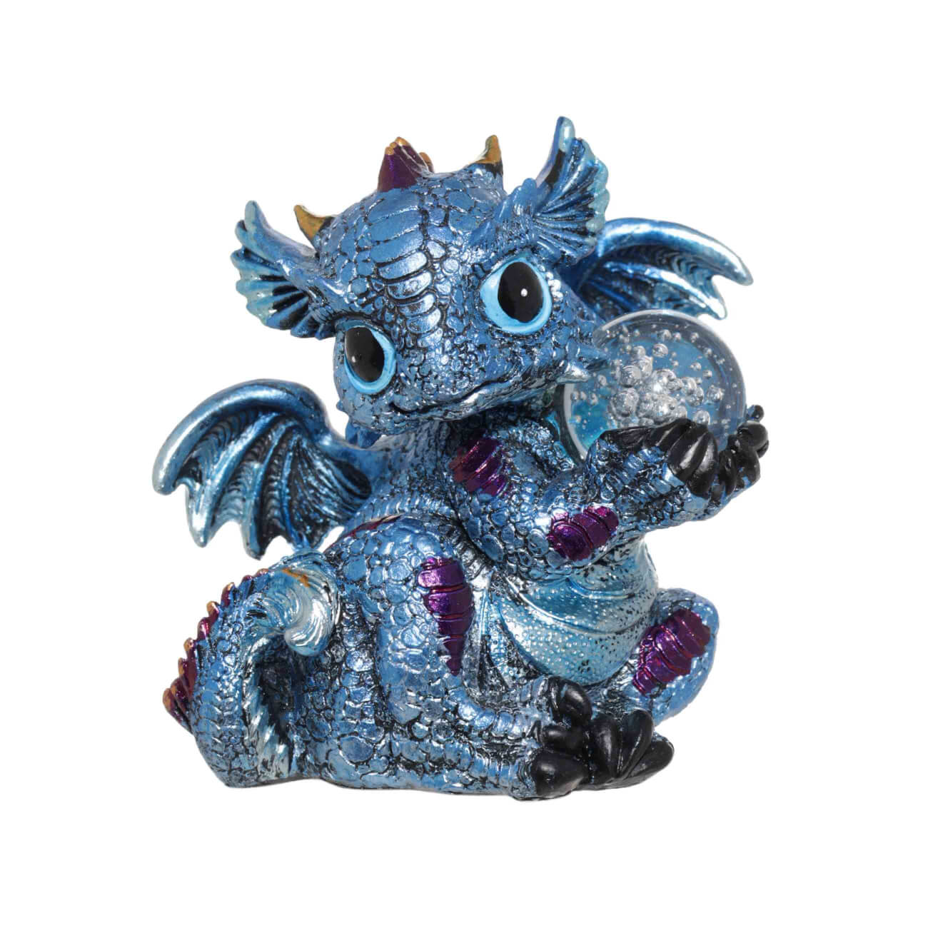 Статуэтка, 10 см, с подсветкой, полирезин, синяя радужная, Дракон с шаром, Dragon blu