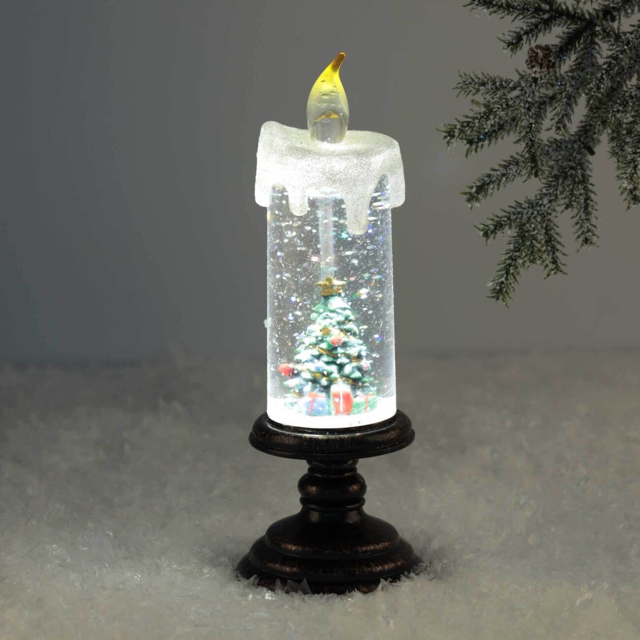 Снежный фонарь, 21 см, с подсветкой, пластик, бронзовый, Ель в свече, Bronze style