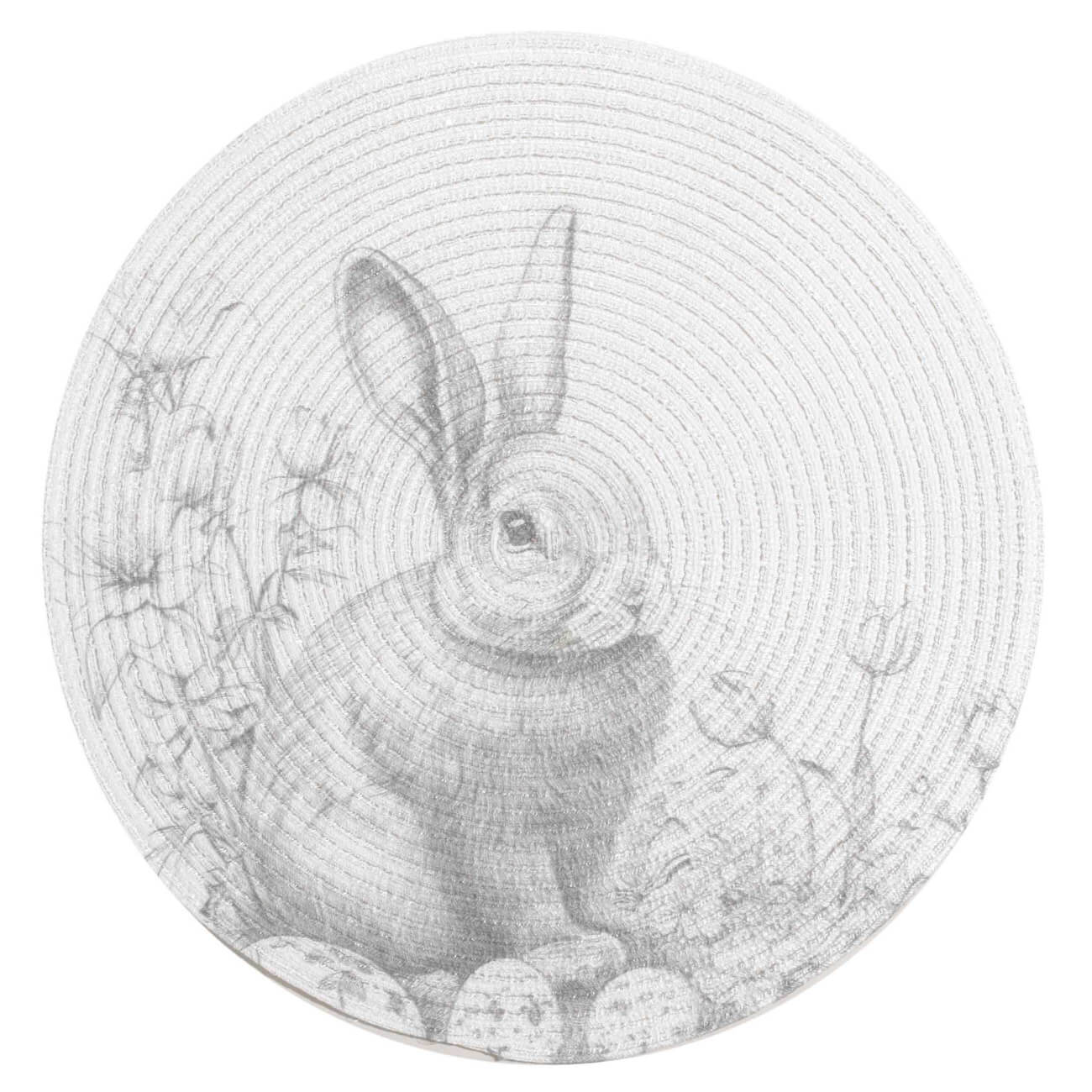 Салфетка под приборы, 38 см, полиэстер, круглая, белая, Графичный кролик, Rotary print нетканая салфетка для обезжиривания remix