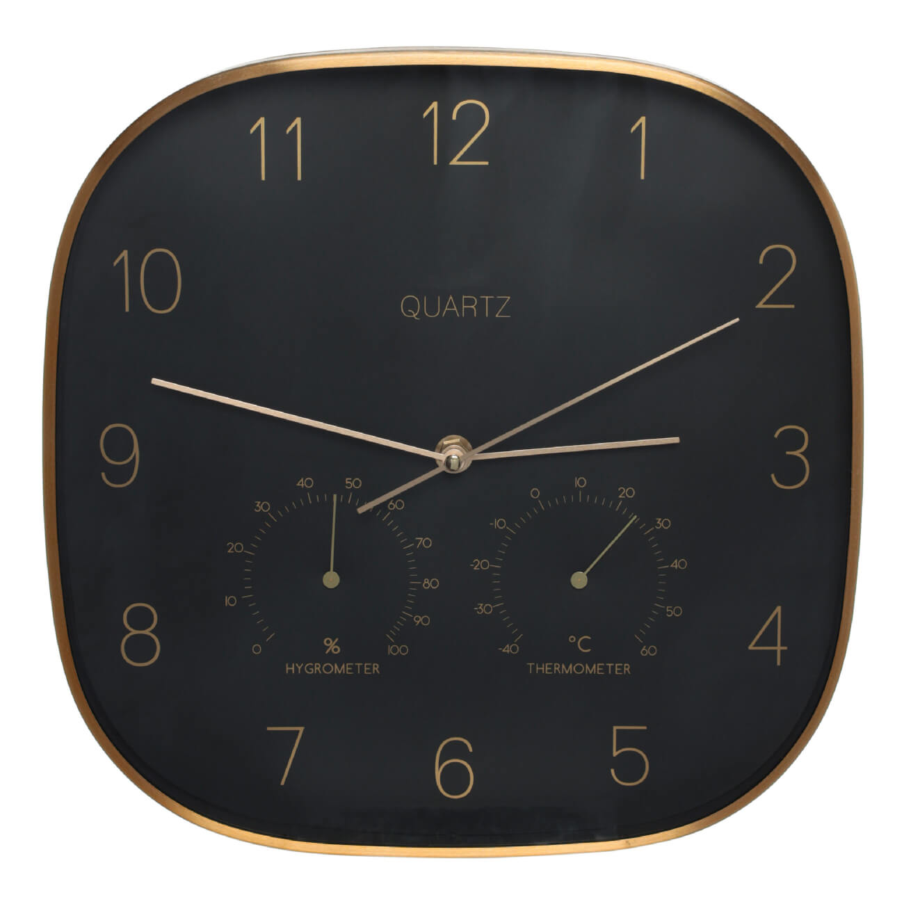 Часы настенные, 30 см, с термометром и гигрометром, металл/стекло, круглые, черные, Dial - фото 1