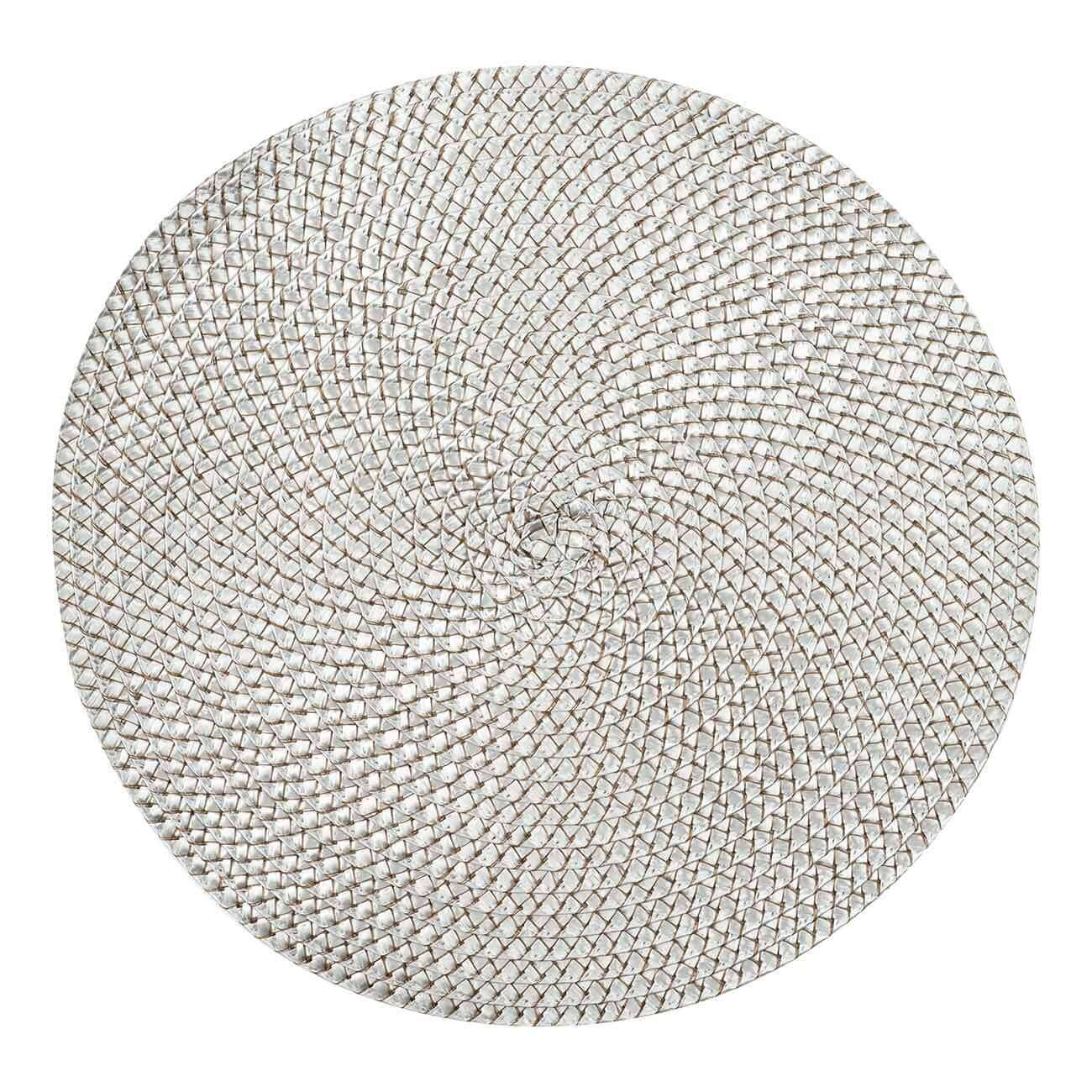 Салфетка под приборы, 38 см, полипропилен/ПЭТ, круглая, серебристая, Circle braid - фото 1