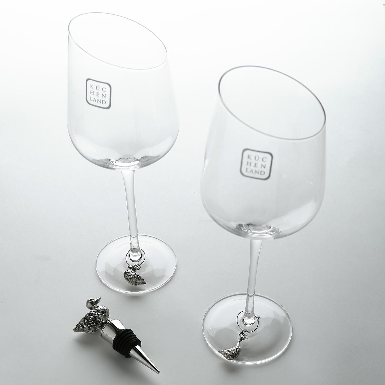 Набор для вина, 2 перс, 5 пр, бокалы/подвески/пробка, стекло/металл, Утка, Charmant