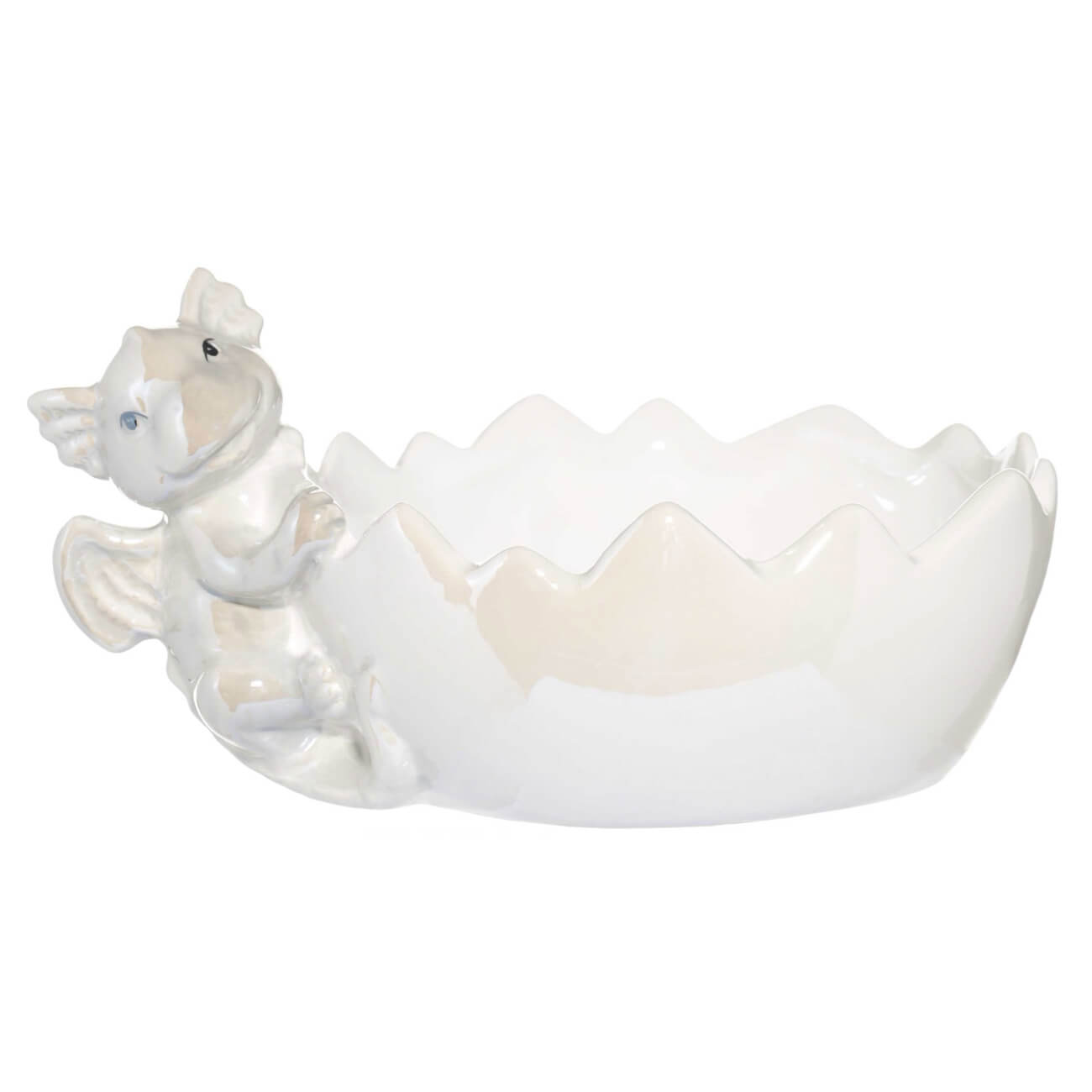 Салатник, 17х13х9 см, керамика, бело-серая, перламутр, Дракон с яйцом, Dragon cute сувенир дракон таня гжель ной
