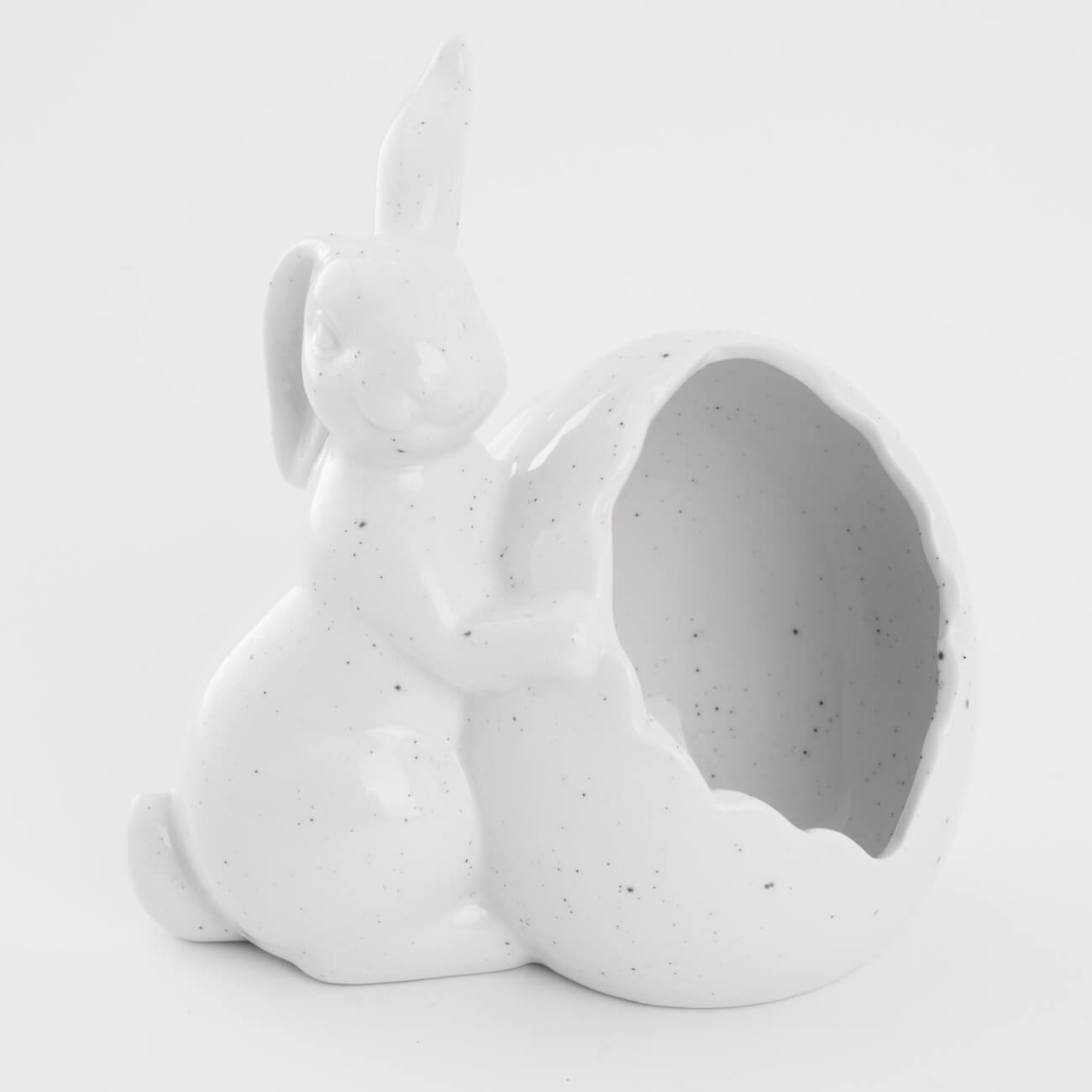 Конфетница, 15х14 см, фарфор P, молочная, в крапинку, Кролик с яйцом, Natural Easter - фото 1