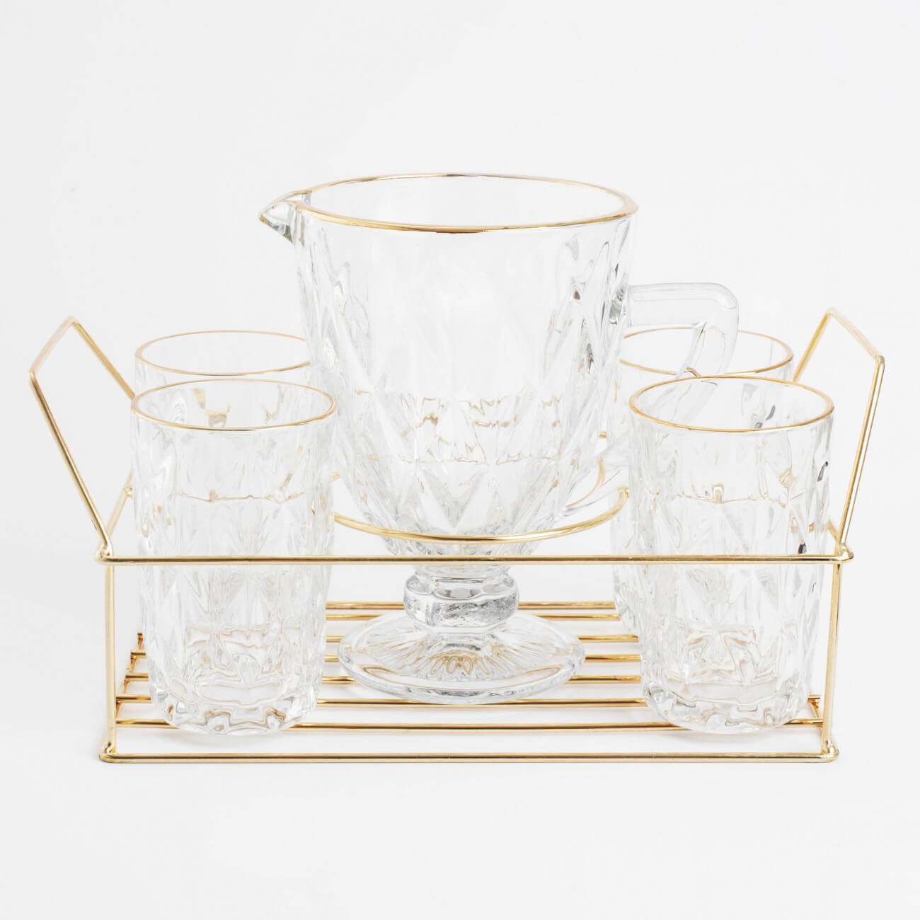 Набор для напитков, 4 перс, 5 пр, на подставке, стекло Р/металл, золотистый, Rhomb gold изображение № 1