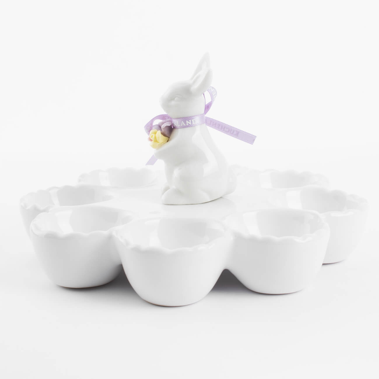 Блюдо пасхальное, 18х11 см, 8 отд, керамика, фарфор P, белое, Кролик с цветами, Pure Easter блюдо на ножке 20х8 см керамика белое кролик easter blooming