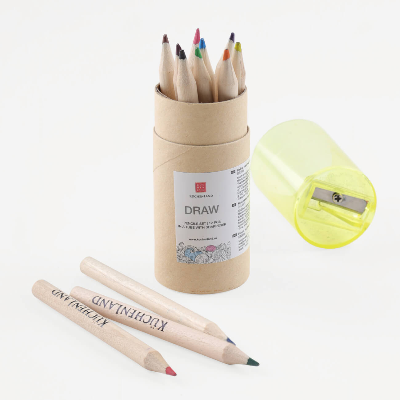 Набор карандашей, 12 шт, цветные, в тубе с точилкой, Draw ареометр для электролита и тосола в тубе redmark