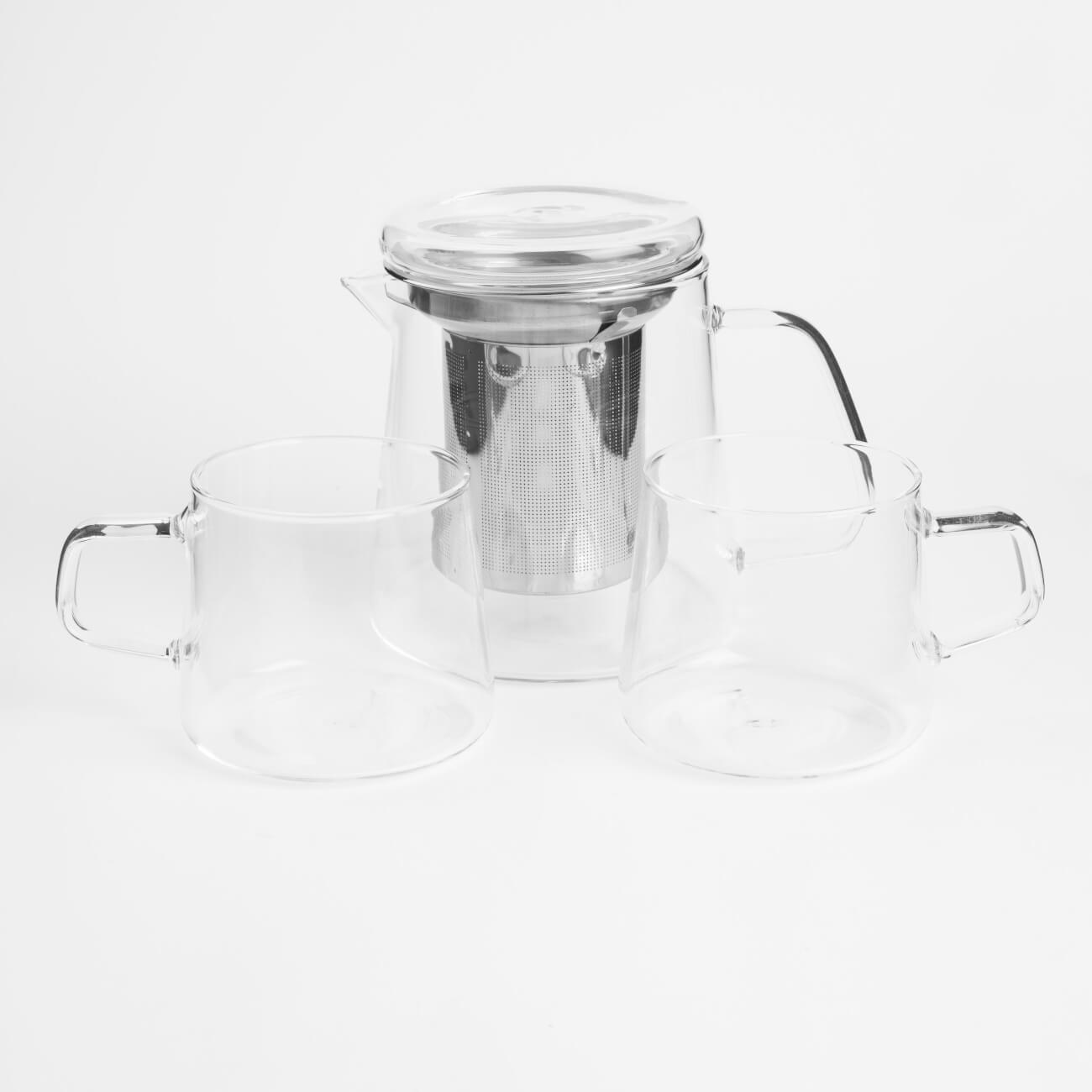 Набор чайный, 2 перс, 3 пр, стекло Б/сталь, Puerh чайник заварочный нержавеющая сталь 1 л с ситечком taller саймон tr 11345