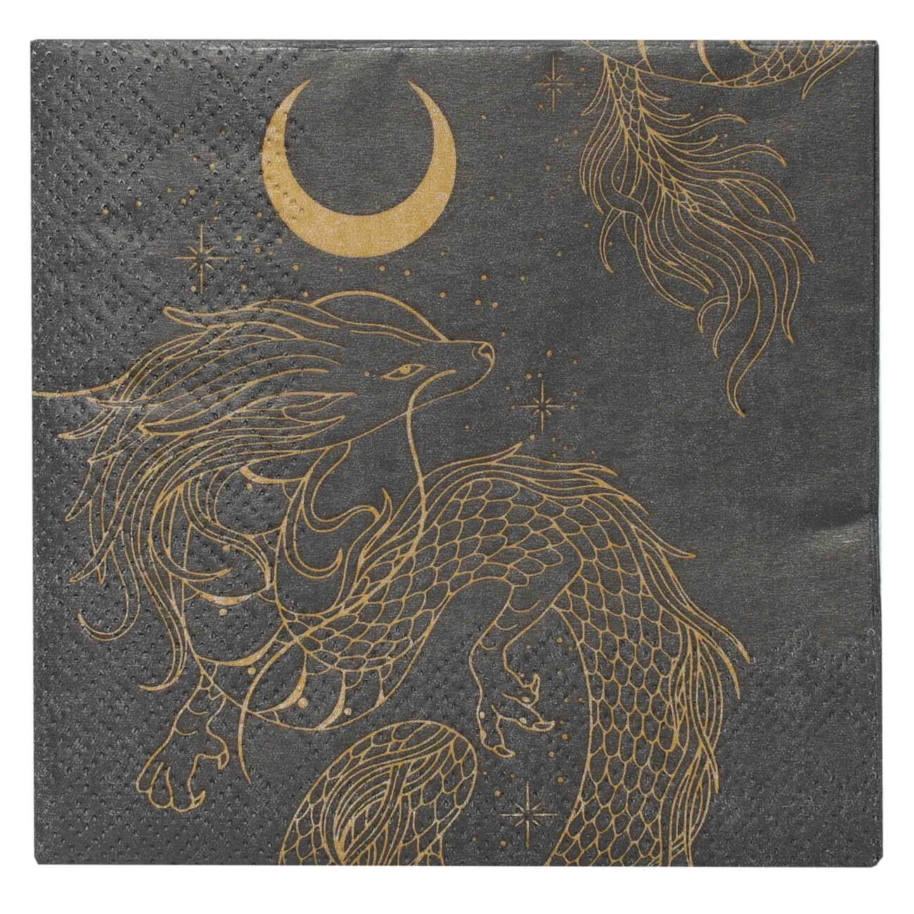 Салфетки бумажные, 21х21 см, 20 шт, квадратные, черные, Дракон и месяц, Dragon leinor изображение № 1