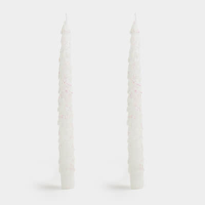 Свеча, 25 см, 2 шт, тонкая, с блестками, бело-серебристая, Елка, Fir candle