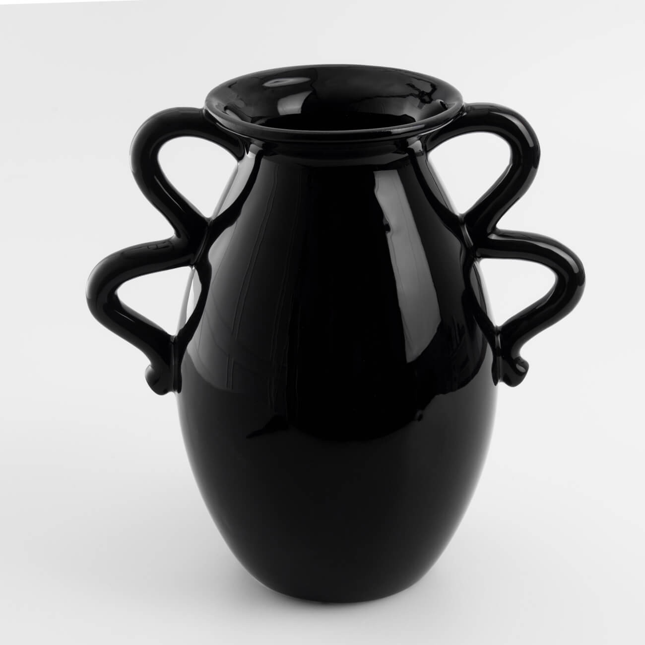 Ваза для цветов, 23 см, декоративная, с ручками, керамика, черная, Loft ваза для цветов 29 см декоративная керамика черная графичное лицо face