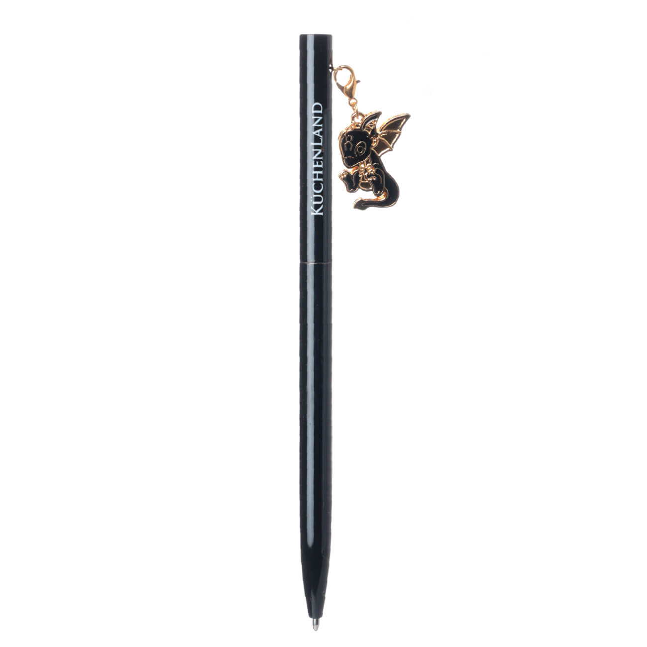 Ручка шариковая, 14 см, с подвеской, сталь, черная, Дракон с крыльями, Dragon spyro под крыльями босфор