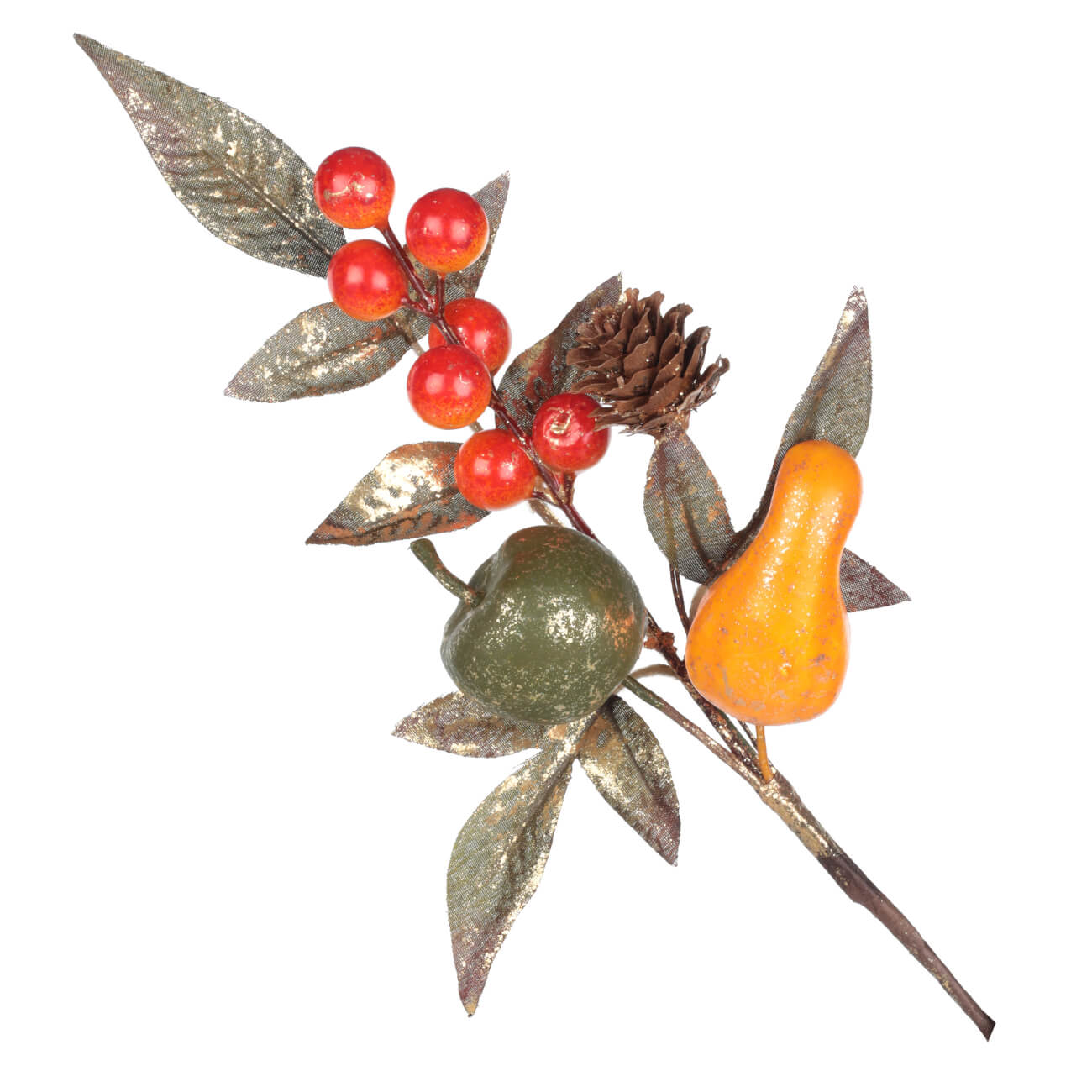 Ветка декоративная, 25 см, пенопласт/полиэстер, Тыква с яблоком, Autumn gifts