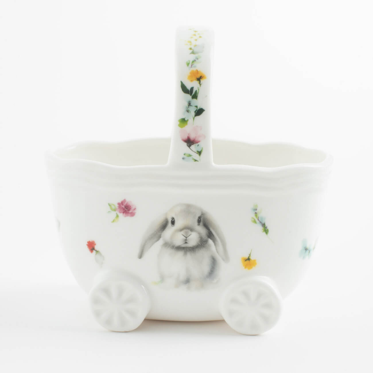 Конфетница, 12х12 см, с ручкой, фарфор N, белая, Кролик в цветах, Pure Easter изображение № 1