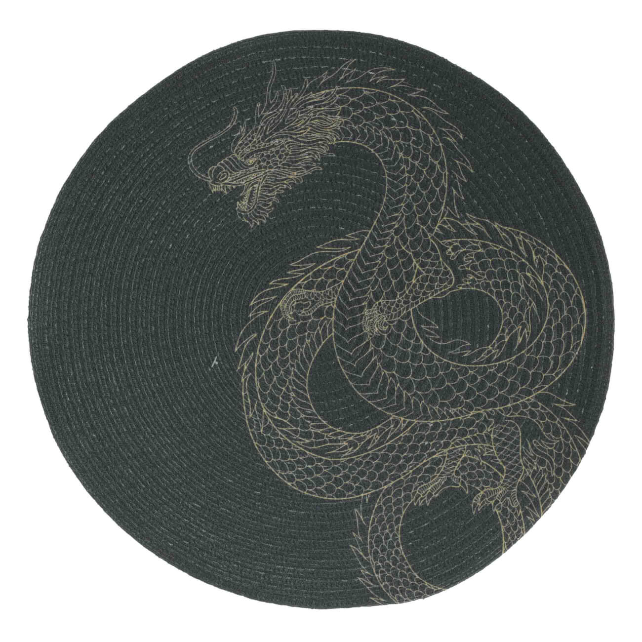Салфетка под приборы, 38 см, полиэстер, круглая, черная, Дракон, Rotary print ключница дракон 12х15 см