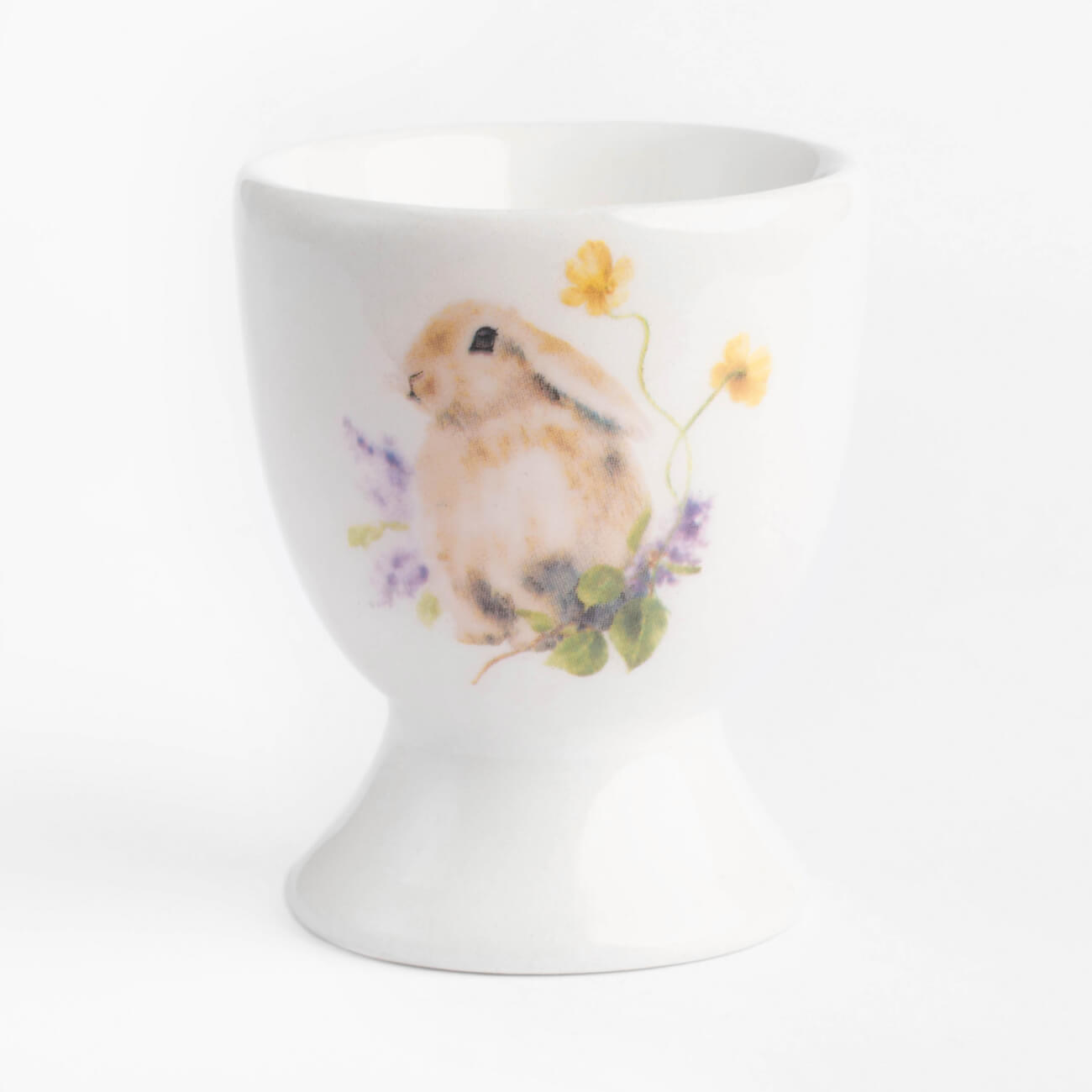 Подставка для яйца, 6 см, керамика, белая, Кролик в цветах, Easter - фото 1