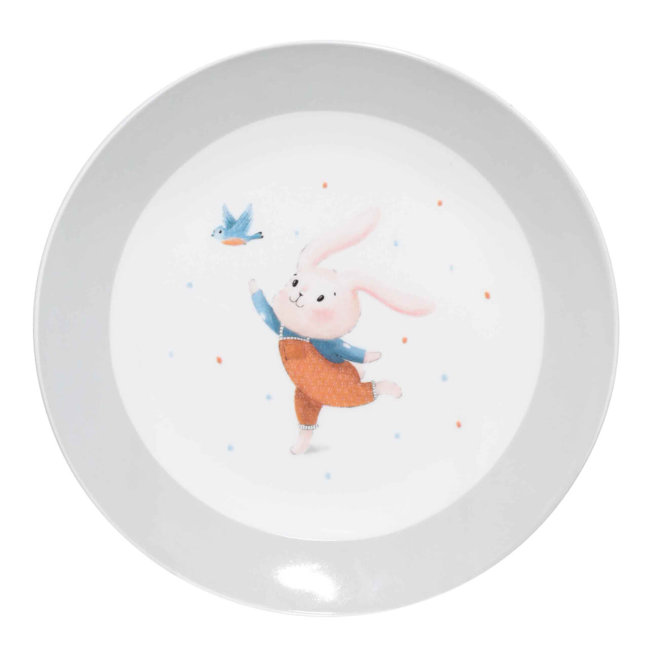 Тарелка закусочная, детская, 19 см, фарфор N, бело-серая, Кролик с птицей, Ideas life изображение № 1