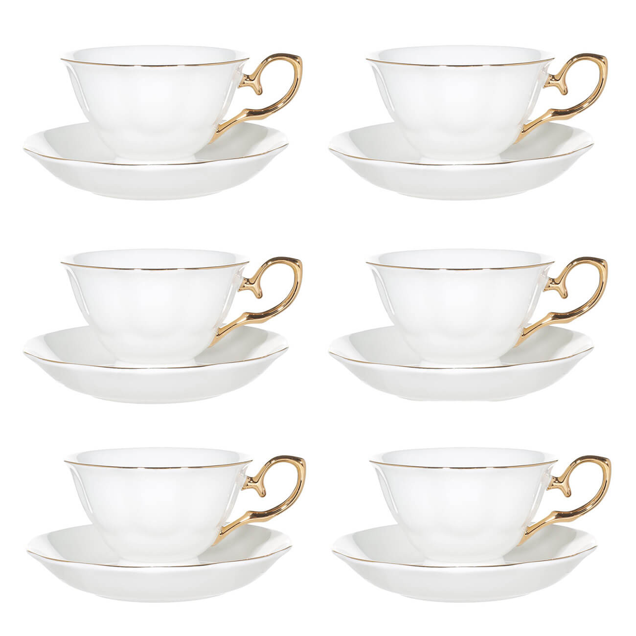Пара чайная, 6 перс, 12 пр, 180 мл, фарфор F, бело-золотистая, Premium Gold чайная пара gold кружка 200 мл блюдце 13 см
