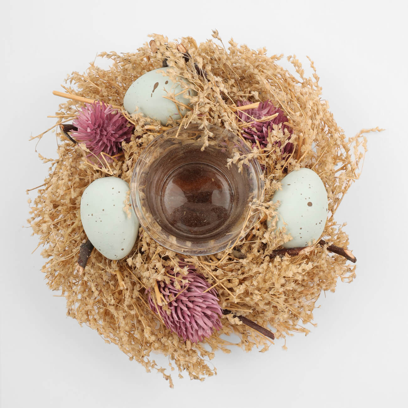 Подсвечник, 18 см, для чайной свечи, стекло/сухоцветы, Полевой венок, Natural Easter decor