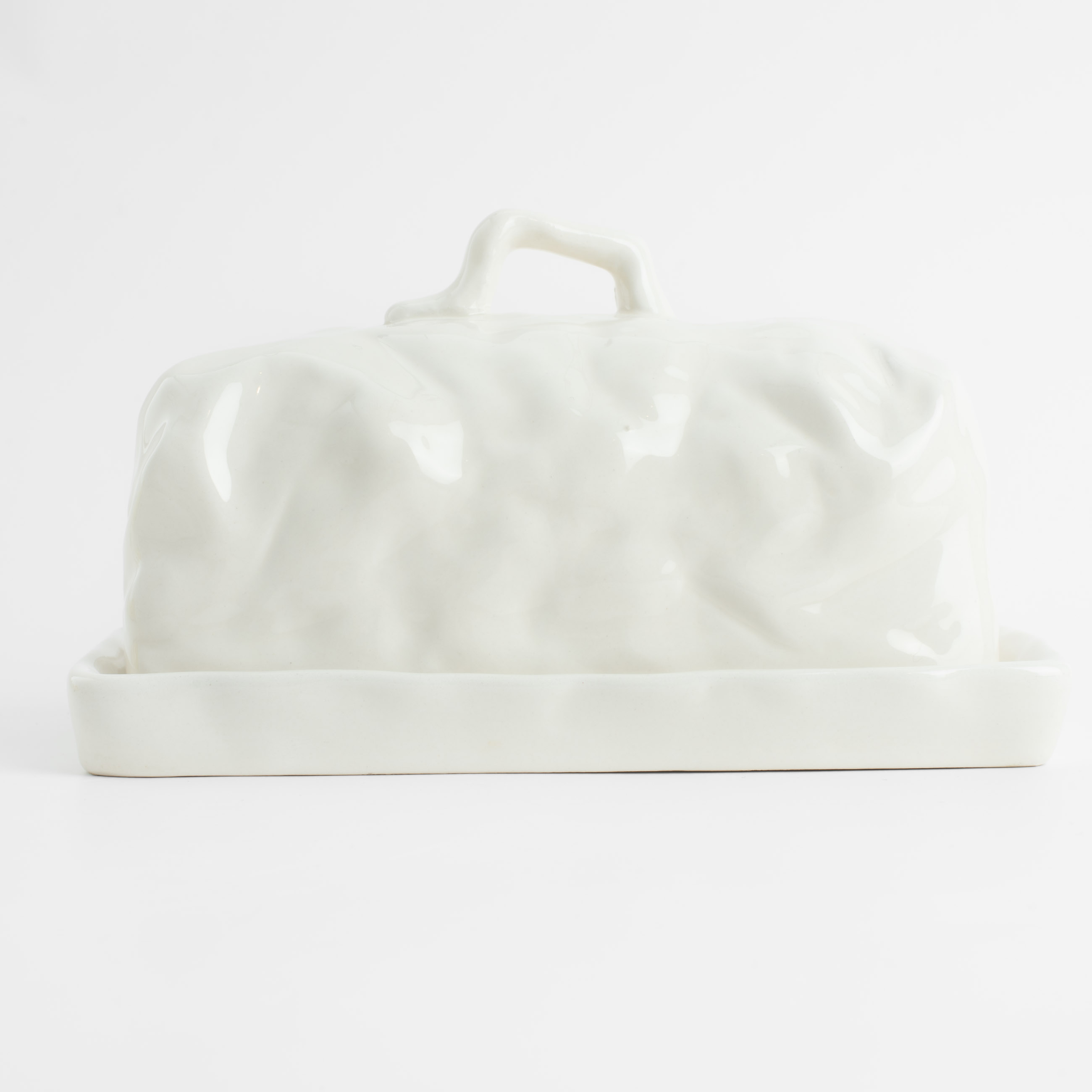 Масленка, 18 см, керамика, прямоугольная, молочная, Мятый эффект, Crumple