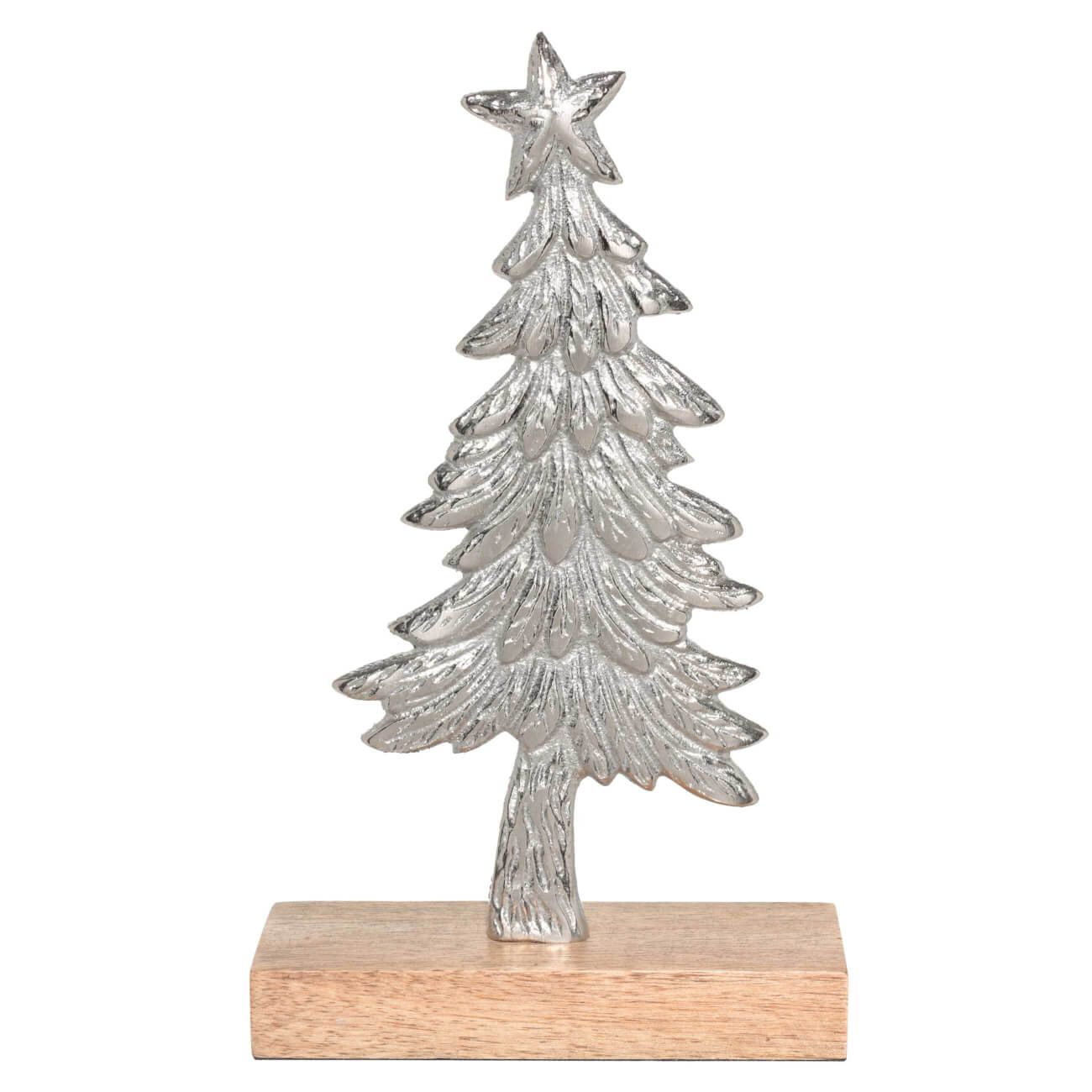 Статуэтка, 20 см, металл/дерево, серебристая, Елка, Silver style