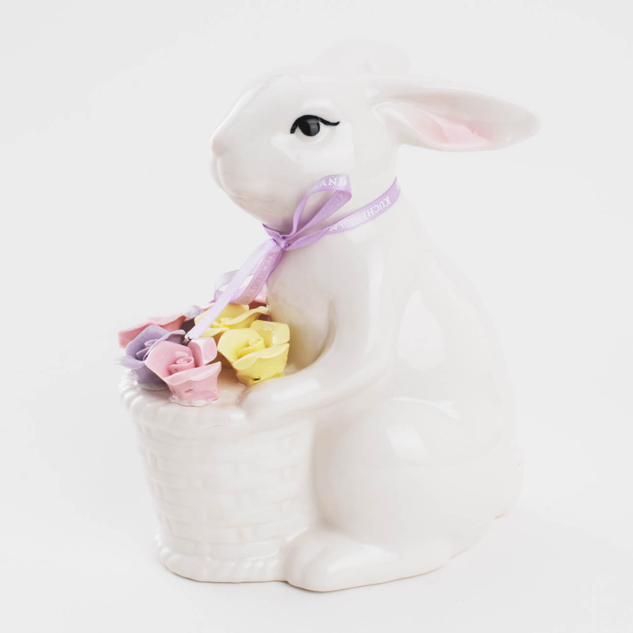 Статуэтка, 17 см, фарфор P, белая, Кролик с корзиной цветов, Pure Easter подставка для яйца 7 см фарфор n белая кролик в ах pure easter