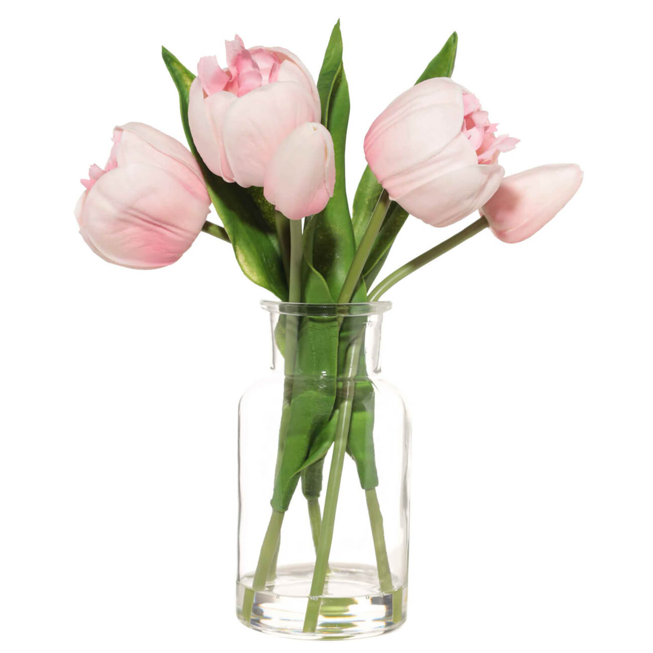 Букет искусственный, 21 см, в вазе, полиуретан/стекло, Розовые тюльпаны, Tulip garden