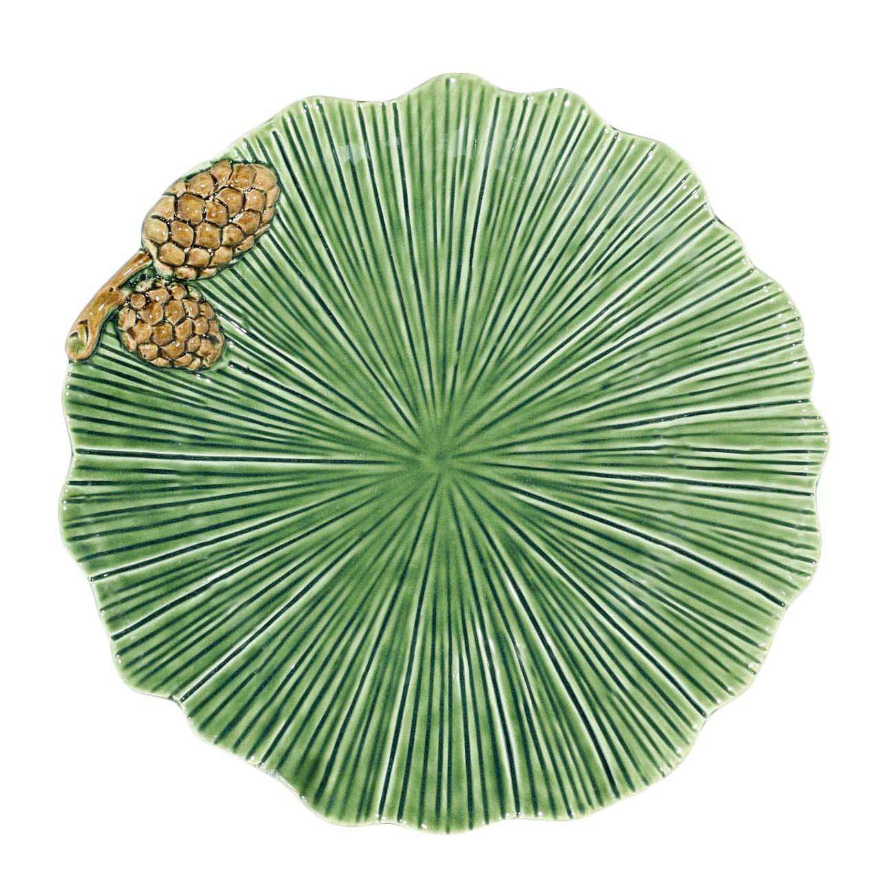 Блюдо, 21 см, керамика, круглое, зеленое, Шишки на листе, Fir cone - фото 1