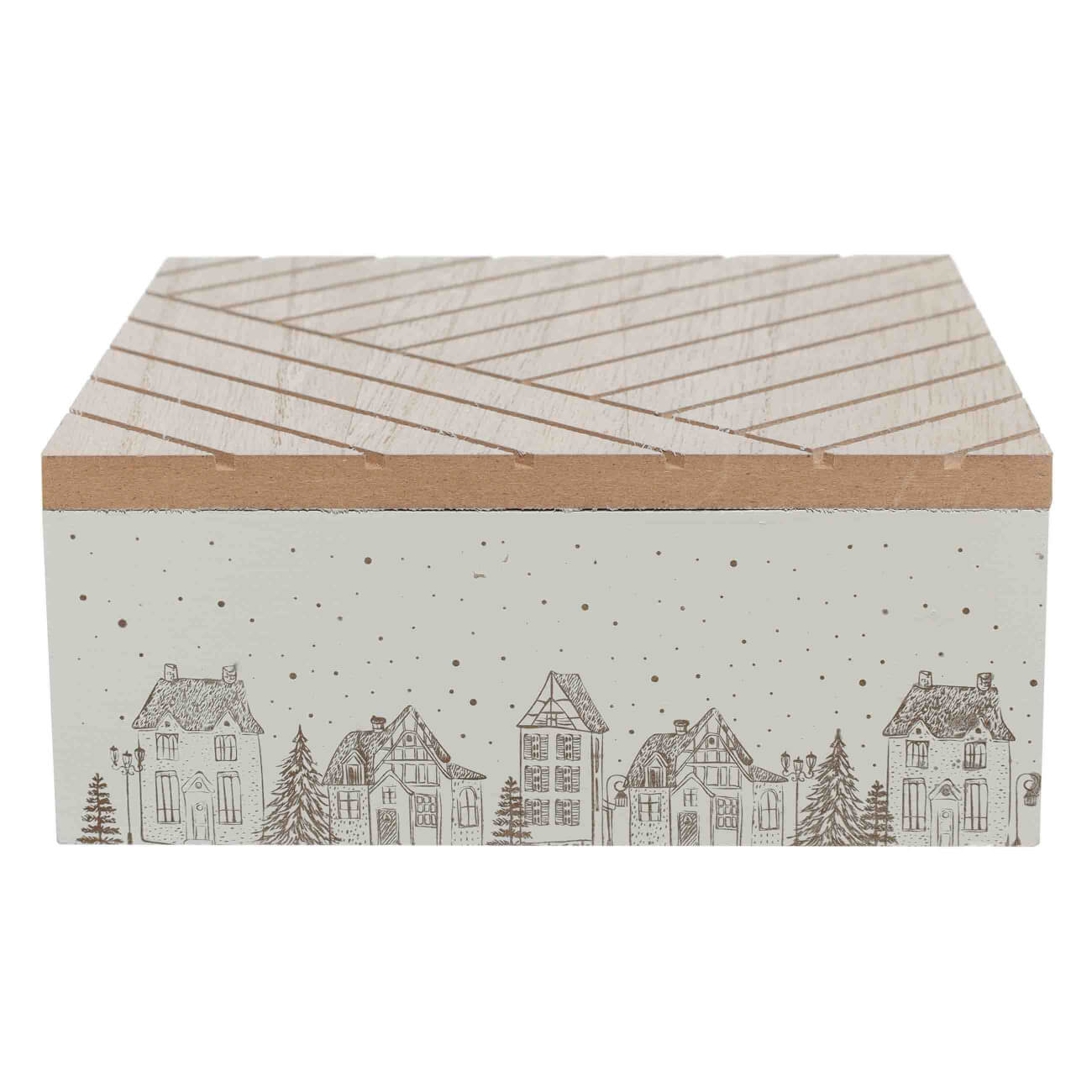 Коробка для чая, 17х17 см, 4 отд, дерево, квадратная, бежевая, Домики, Forest house изображение № 1