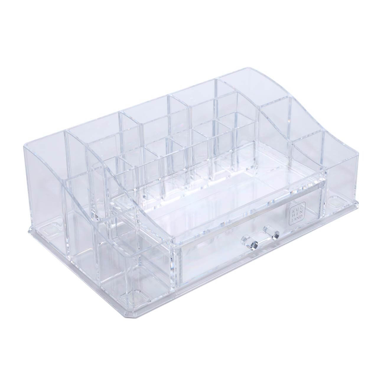 Органайзер для косметики, 28х9 см, 16 отд, с ящиком, пластик, Basic шкатулка органайзер пластик 2 ящика прозрачная 16х11 3х18 5 см