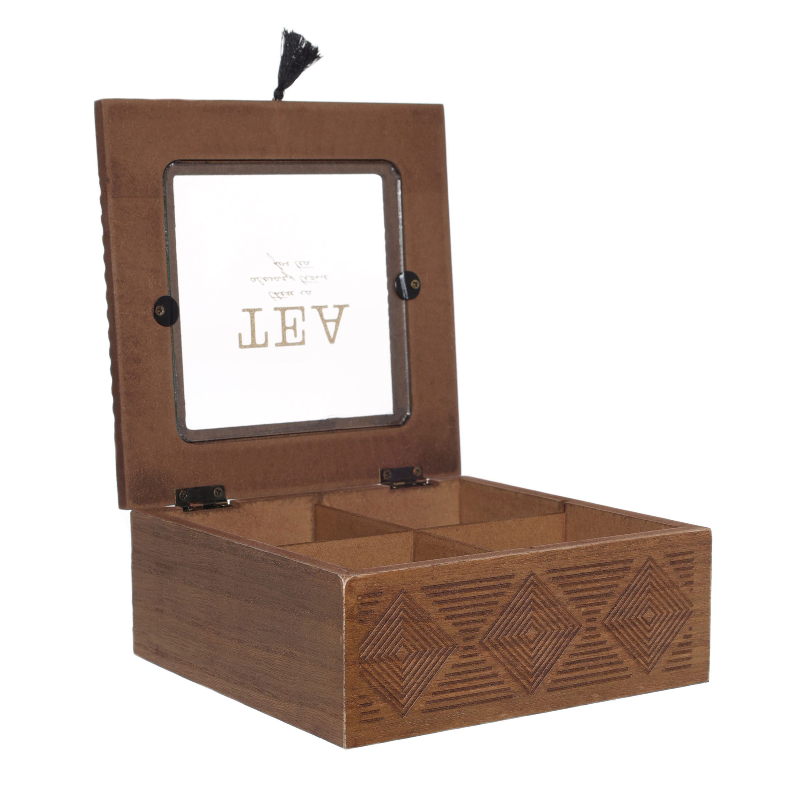 Коробка для чая, 16х16 см, 4 от, с кисточкой, МДФ, квадратная, Lattice изображение № 3