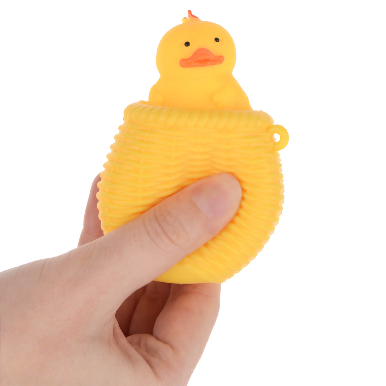 Игрушка-антистресс, 7 см, резина, желтая, Утенок в корзине, Duck антистресс игрушка simple dimple 3 резиновых пузырька с карабином разно ный
