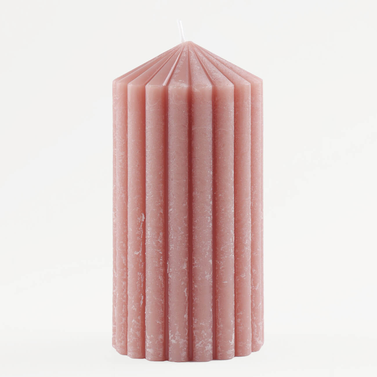 Свеча, 14 см, цилиндрическая, розовая, Ribbed candle - фото 1