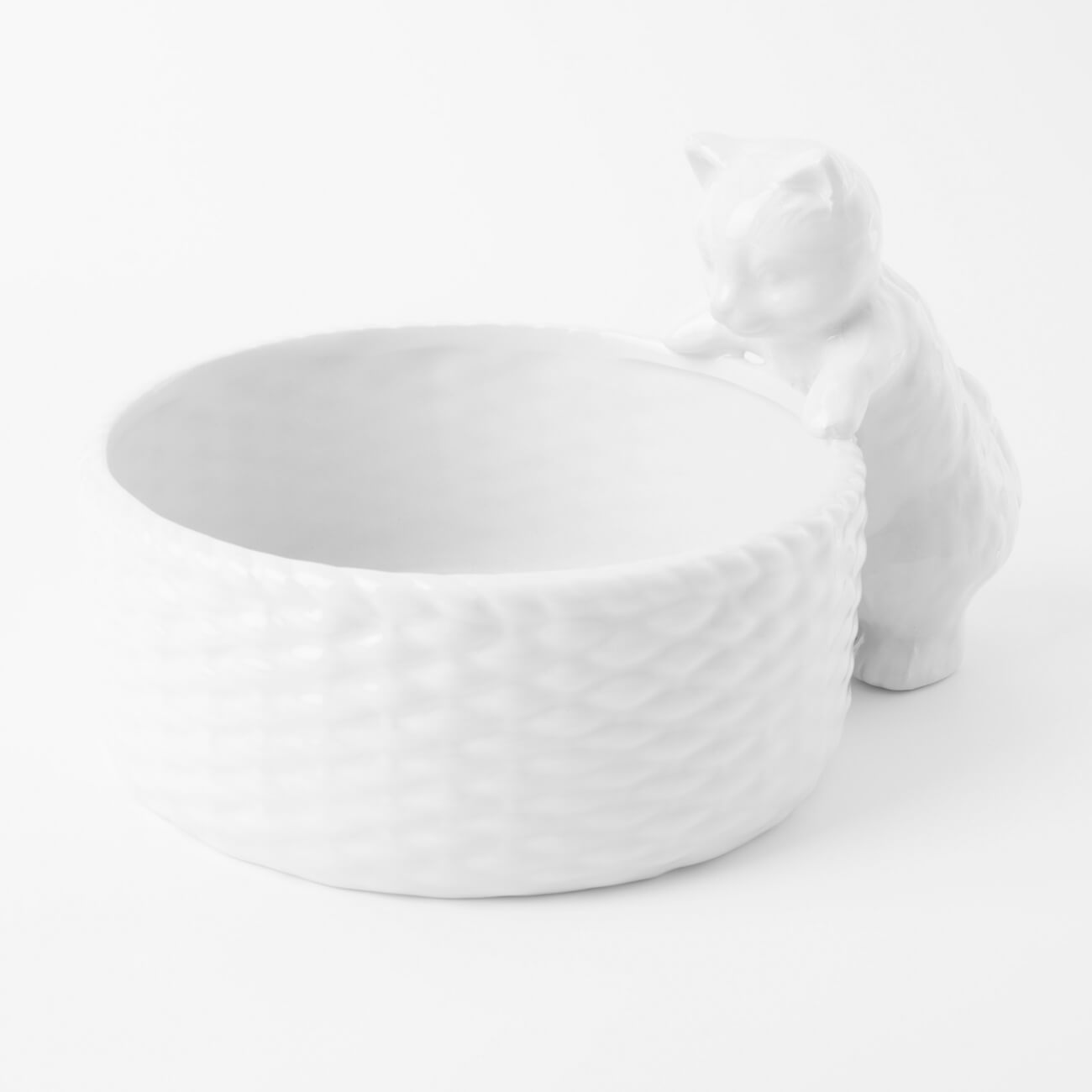 Конфетница, 23х13 см, керамика, белая, Кот с корзиной, Kitten