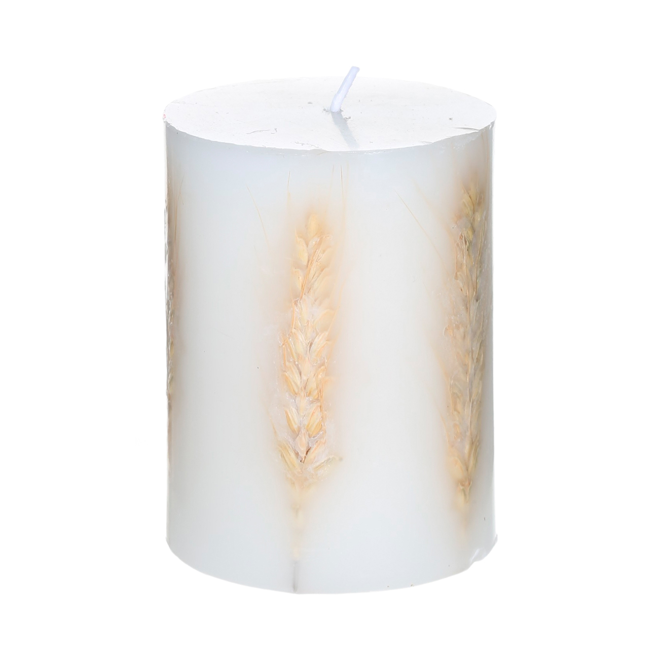 Свеча, 9 см, с сухоцветами, цилиндрическая, белая, Колоски, Autumn light - фото 1