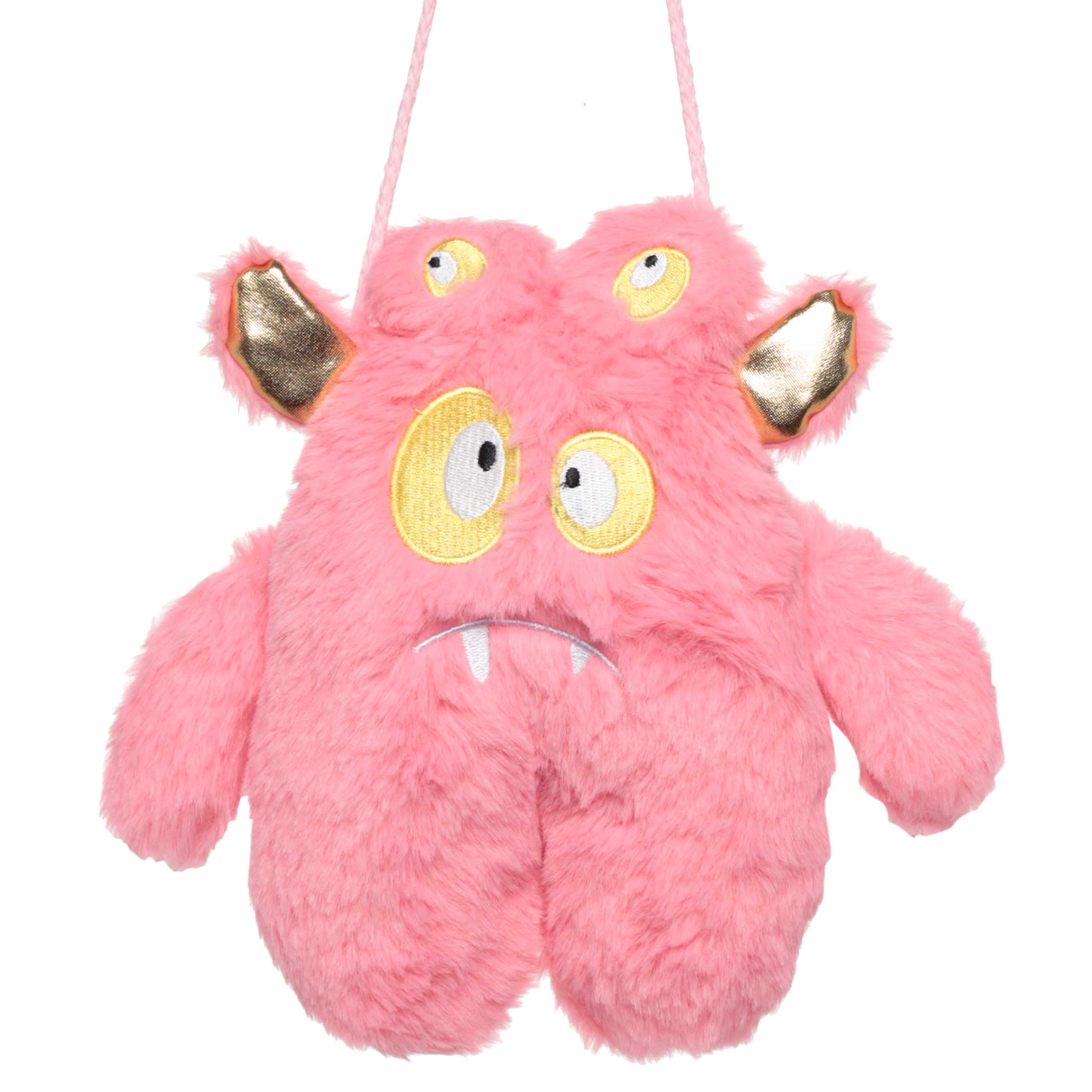 Сумка-игрушка, 25х23 см, искусственный мех, розовая, Монстрик с ушами, Childhood изображение № 2