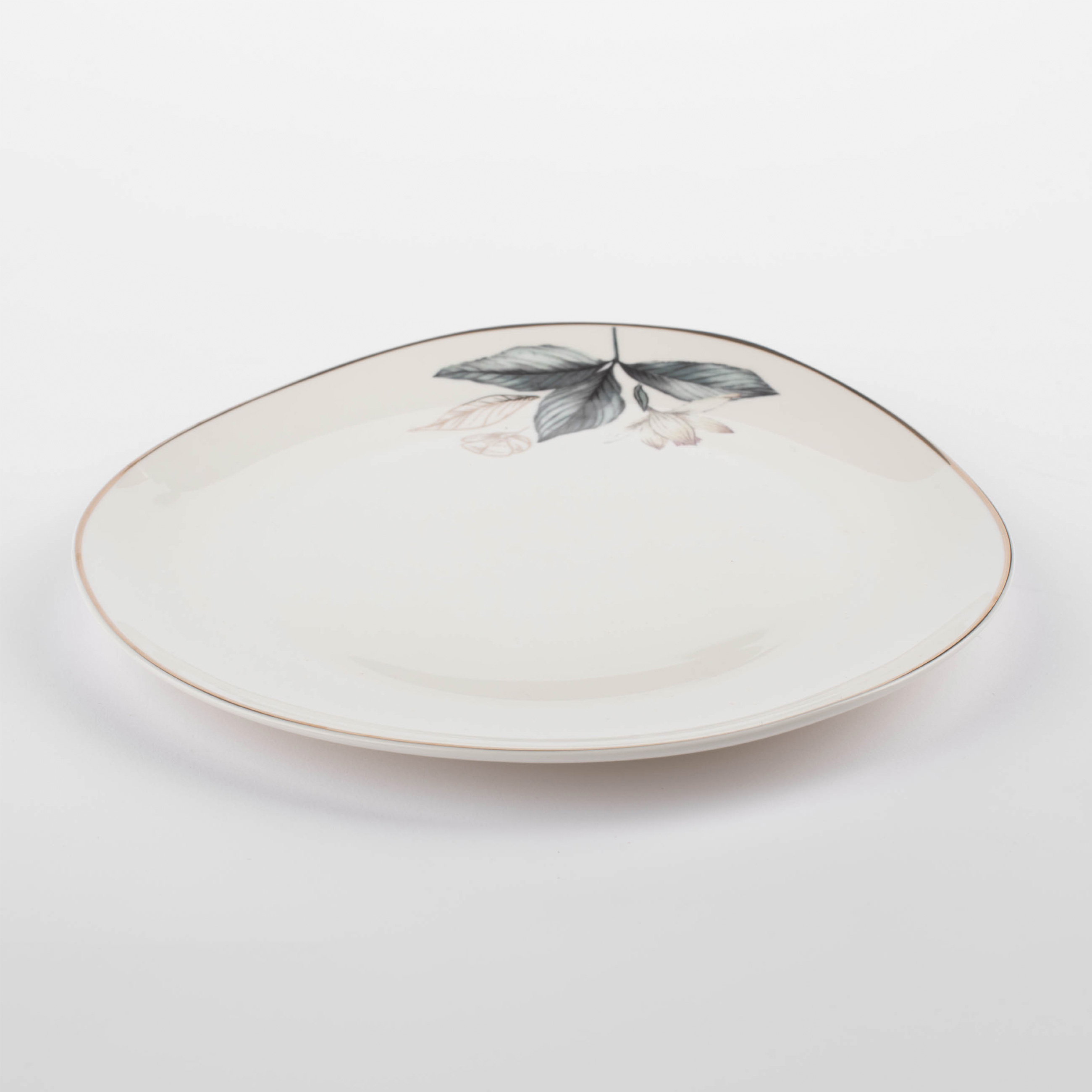 Тарелка закусочная, 21 см, фарфор N, белая, с золотистым кантом, Цветок и листья, Noir изображение № 2