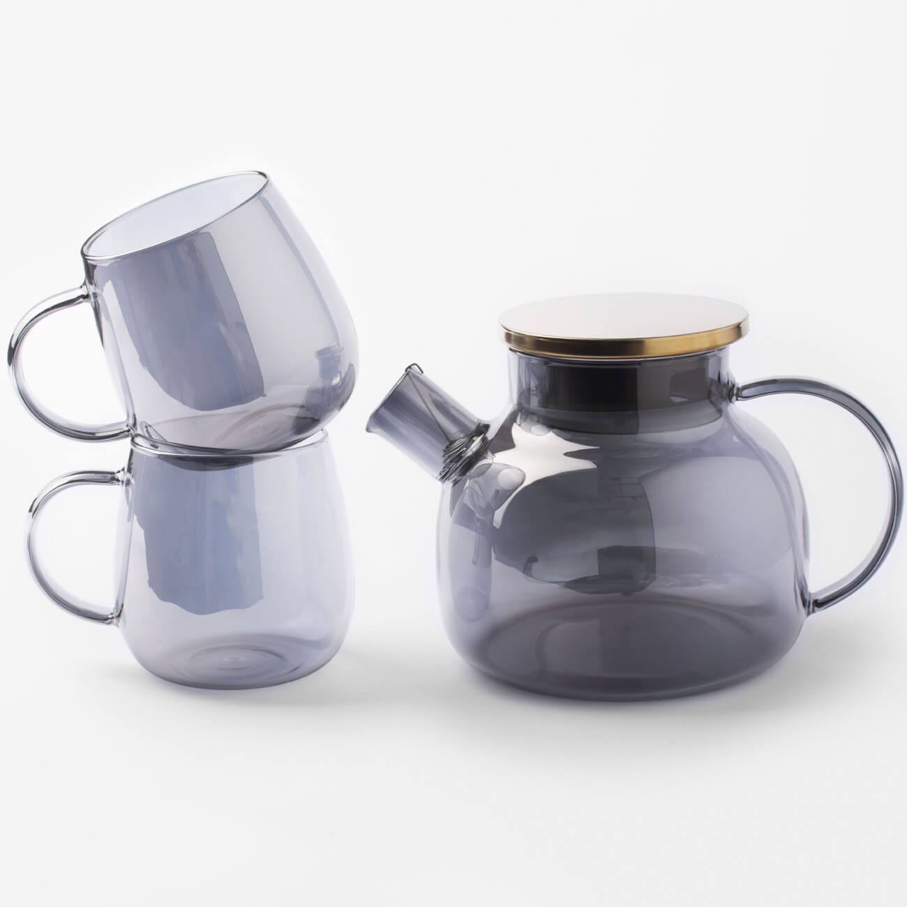 Набор чайный, 2 перс, 3 пр, стекло Б/сталь, серо-золотистый, Clear color  изображение № 1