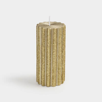 Свеча, 10 см, цилиндрическая, с блестками, золотистая, Ribbed candle