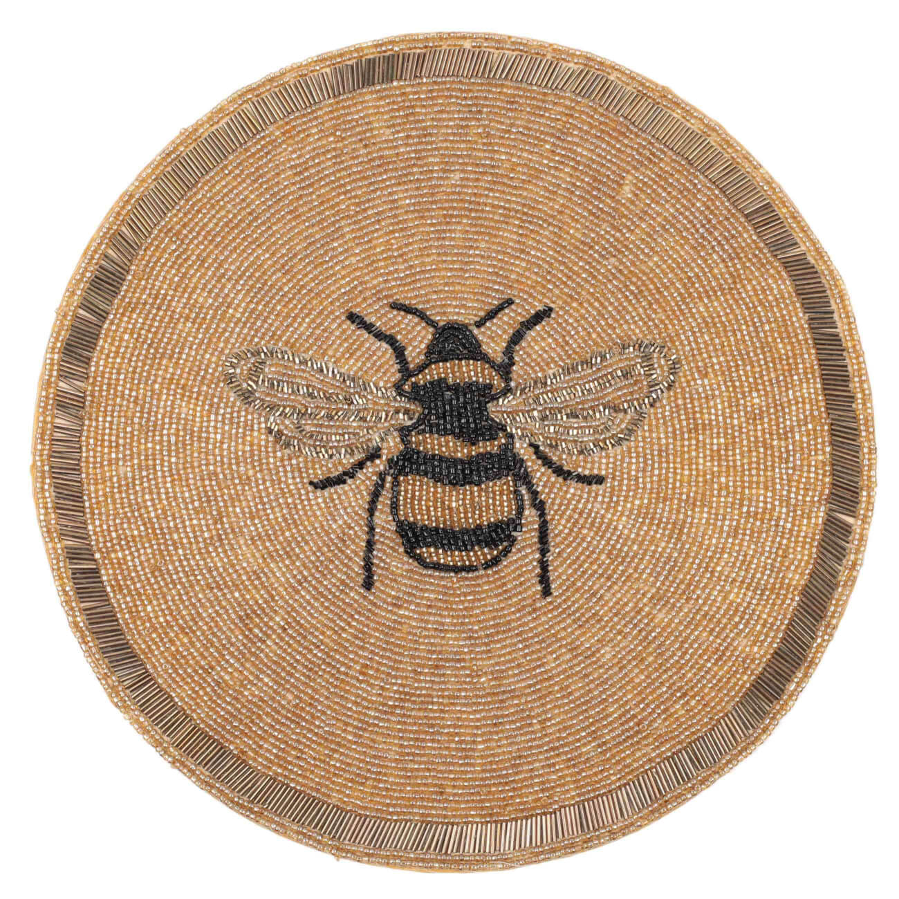 Салфетка под приборы, 36 см, бисер, круглая, золотистая, Пчела, Honey салфетка под приборы 38 см пвх круглая золотистая паутинка azhur grid
