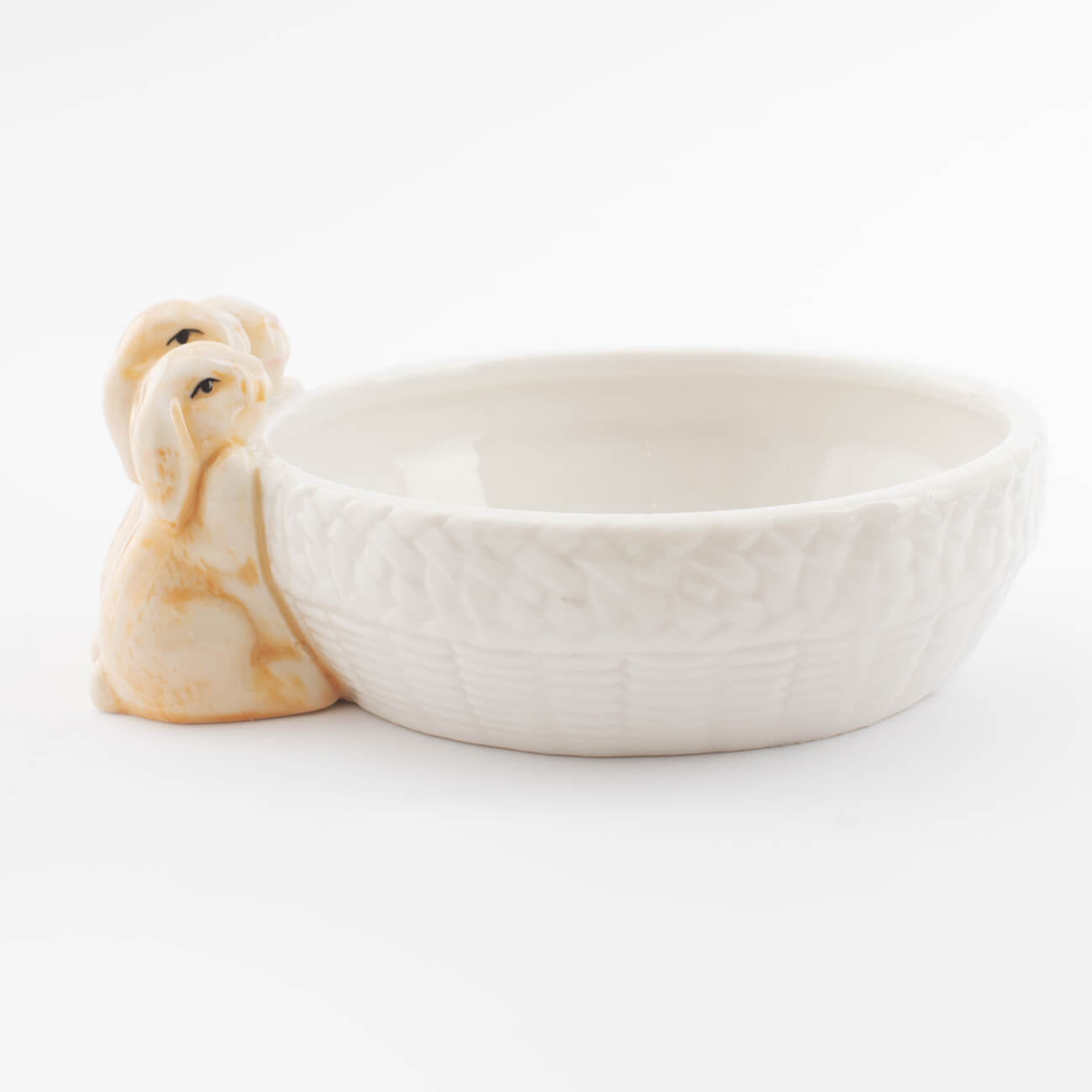 Салатник, 17x14 см, 390 мл, фарфор Porcelain, бело-бежевый, Три кролика у корзинки, Natural Easter изображение № 1