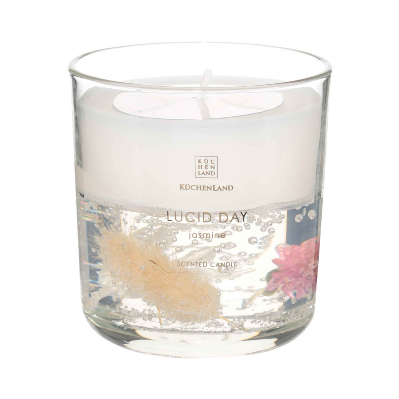Свеча ароматическая, 8 см, в подсвечнике, с сухоцветами, стекло, Jasmine, Lucid day свеча ароматическая в стекле 6 3см 100мл лилия