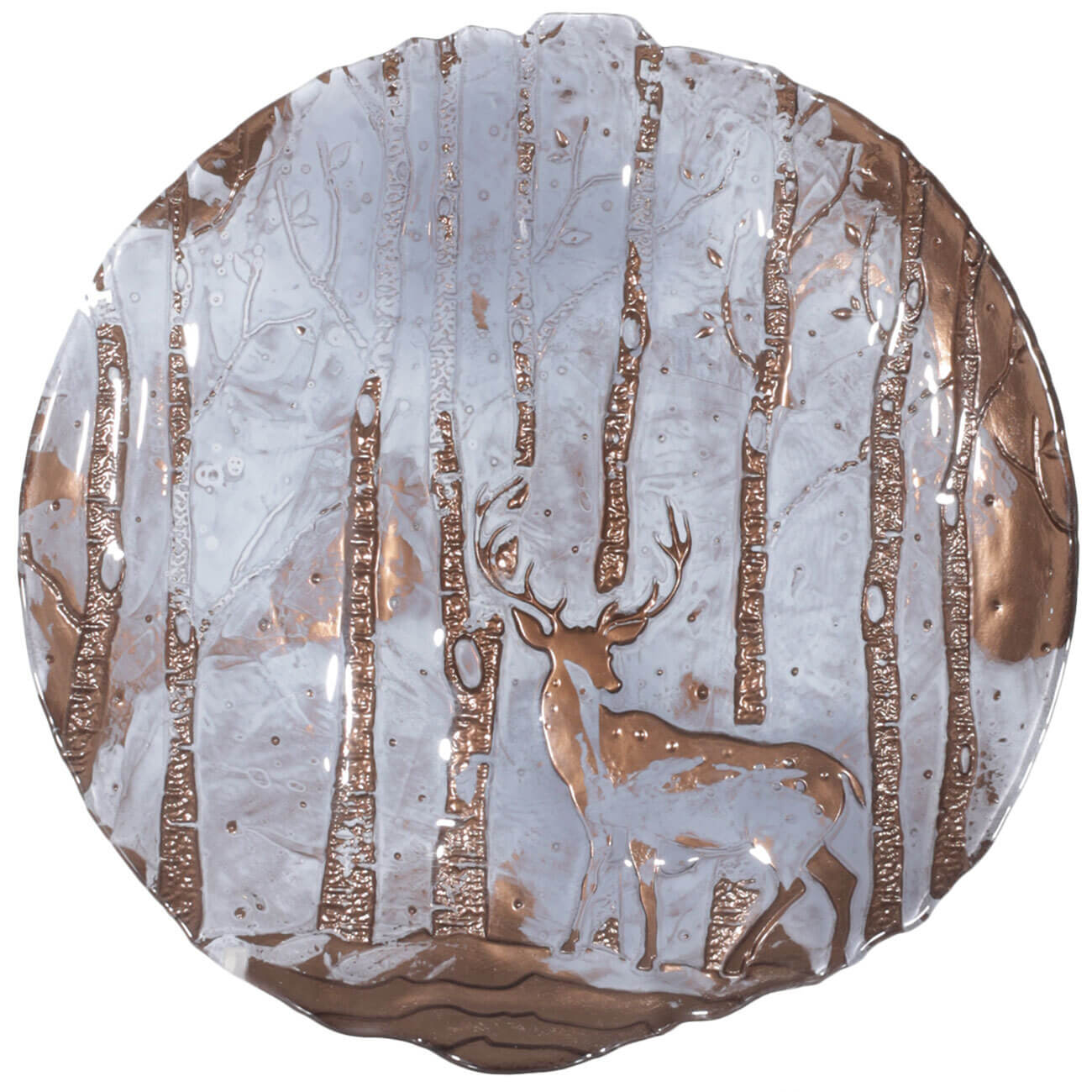 Тарелка обеденная, 28 см, стекло, серая, Олени в лесу, Winter deer