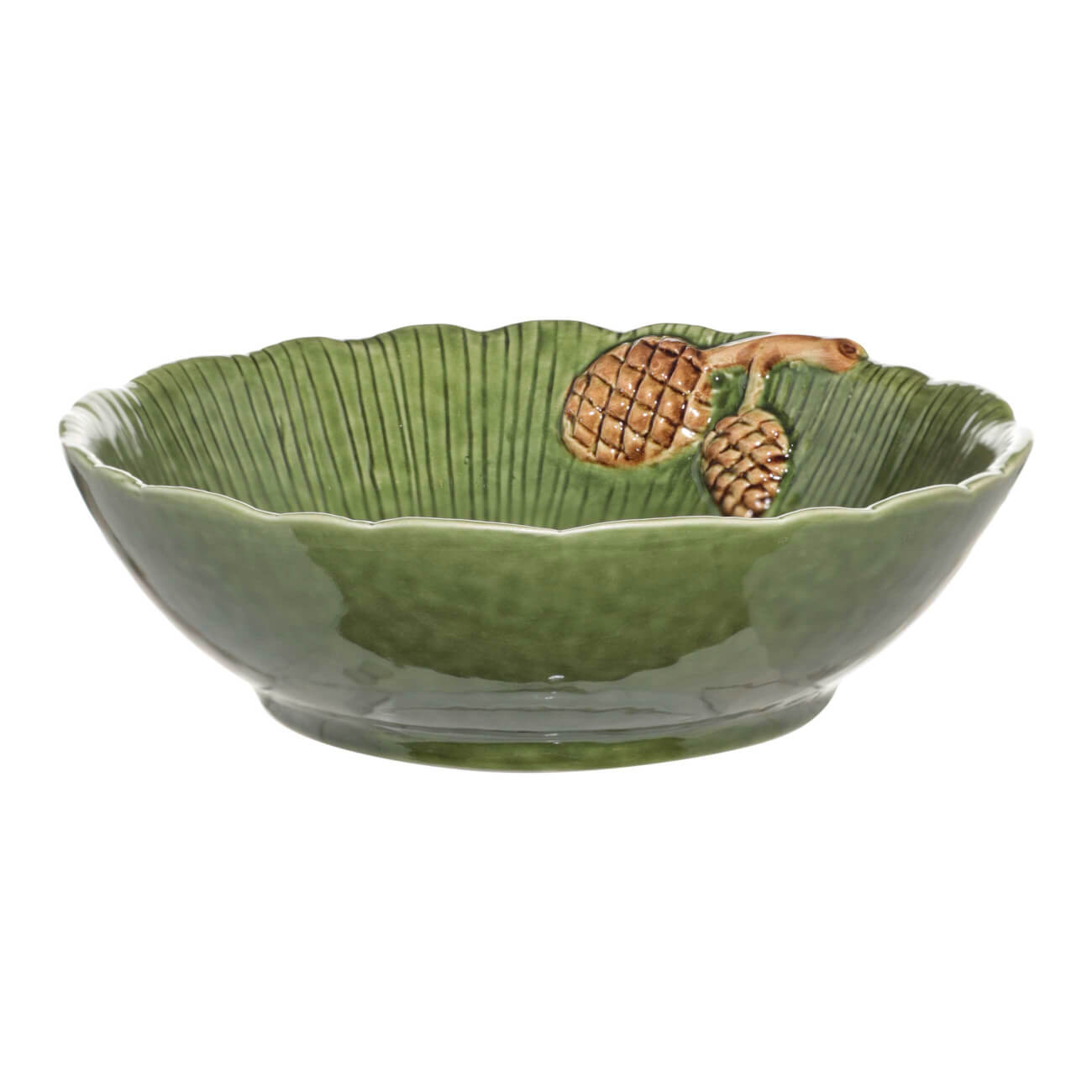 Салатник, 20х6 см, керамика, зеленый, Шишки на листе, Fir cone - фото 1