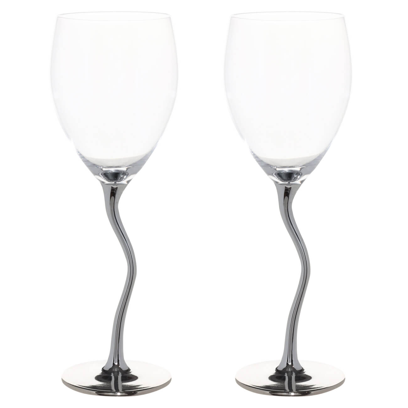 Бокал для вина, 330 мл, 2 шт, стекло, волнистая ножка, серебристый, Benty-color бокал для вина magical красный
