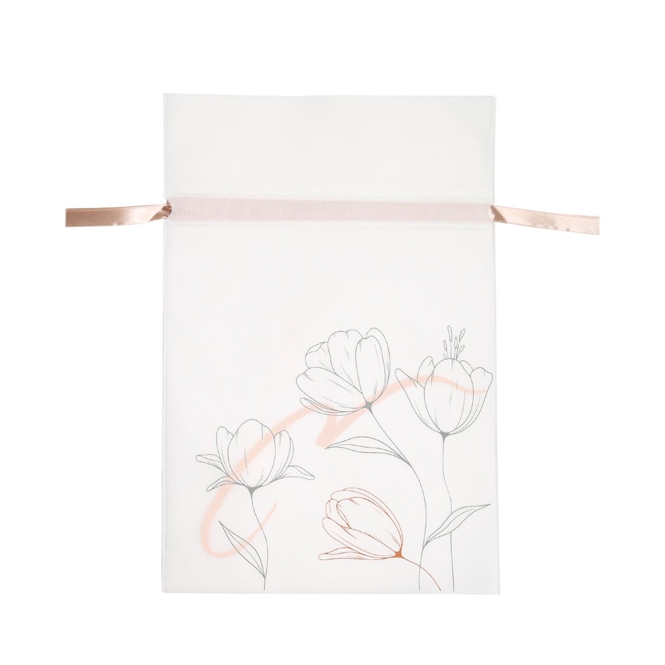 Мешок подарочный, 20х30 см, с завязками, полипропилен, молочный, Тюльпаны, Flower