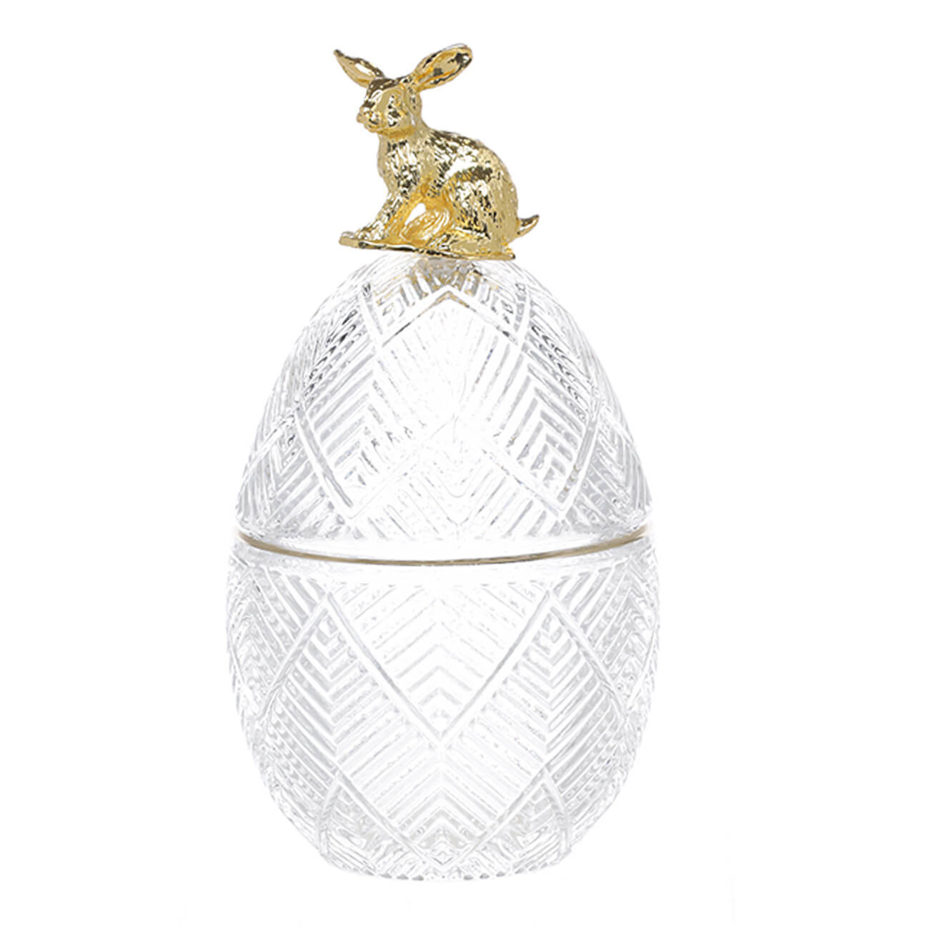 Конфетница, 18х9 см, с крышкой, стекло Р/металл, Золотистый кролик, Easter gold