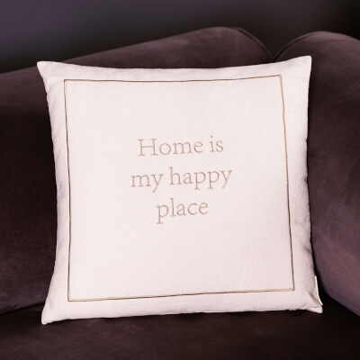 Подушка декоративная, 45х45 см, шенилл/вельвет, молочная, Home is my happy place, Chenill