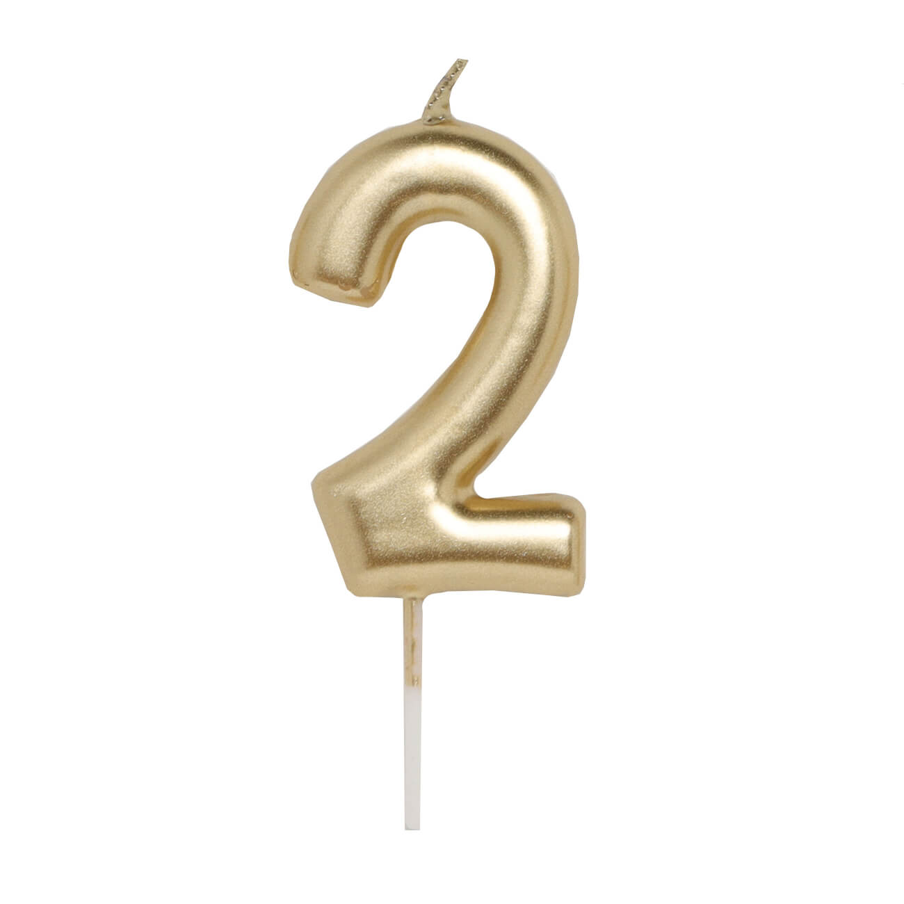 Свеча для торта, 8 см, золотистая, Цифра 2, Birthday party изображение № 1